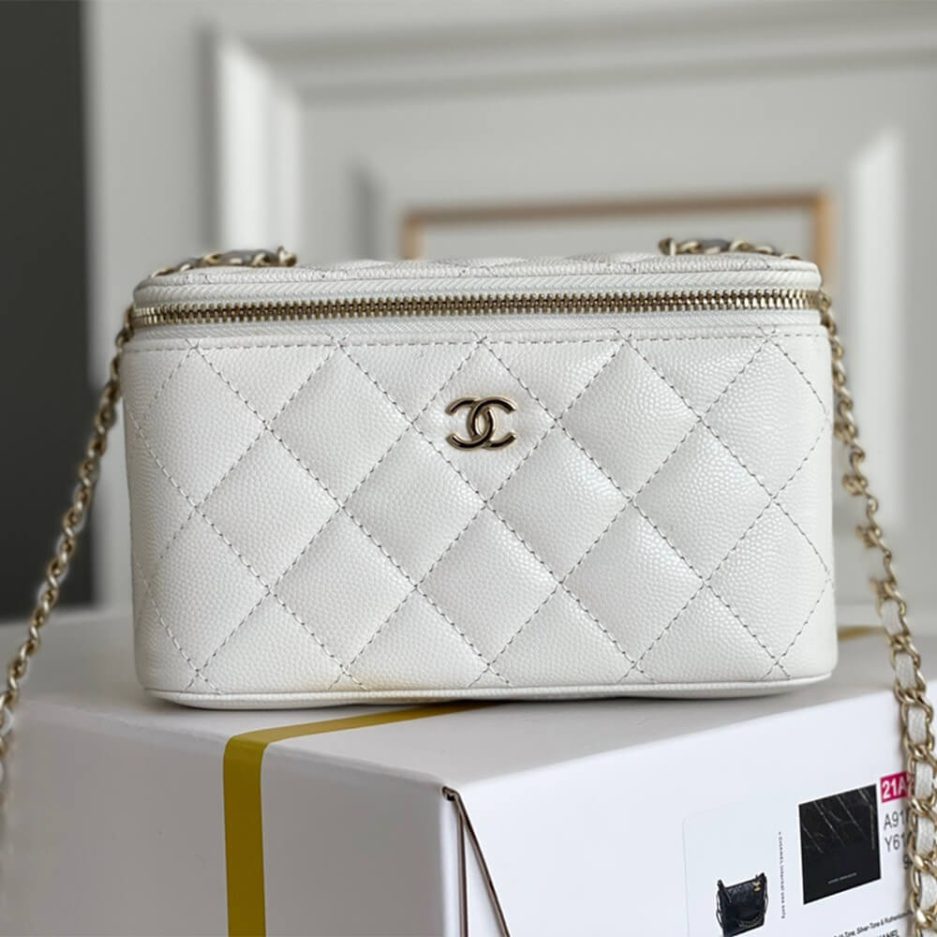 Ch*el long box cosmetic bag