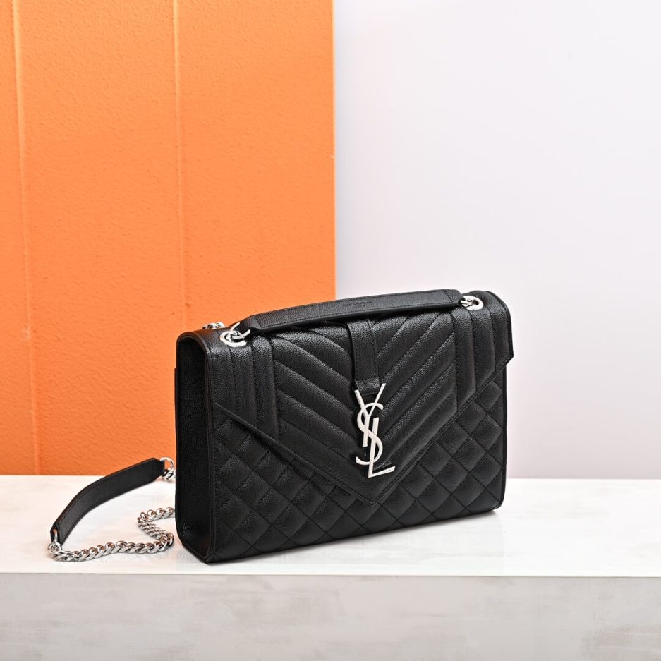YSL ENVELOPE MEDIUM IN QUILTED GRAIN DE POUDRE EMBOSSED LEATHER